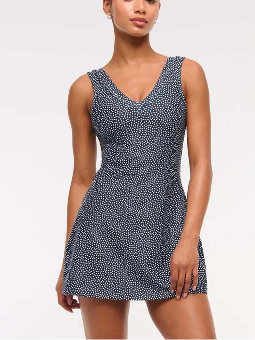 Abercrombie YPB sculptLUX V-Neck Mini Dress XXL Navy Polka Dot Active Romper